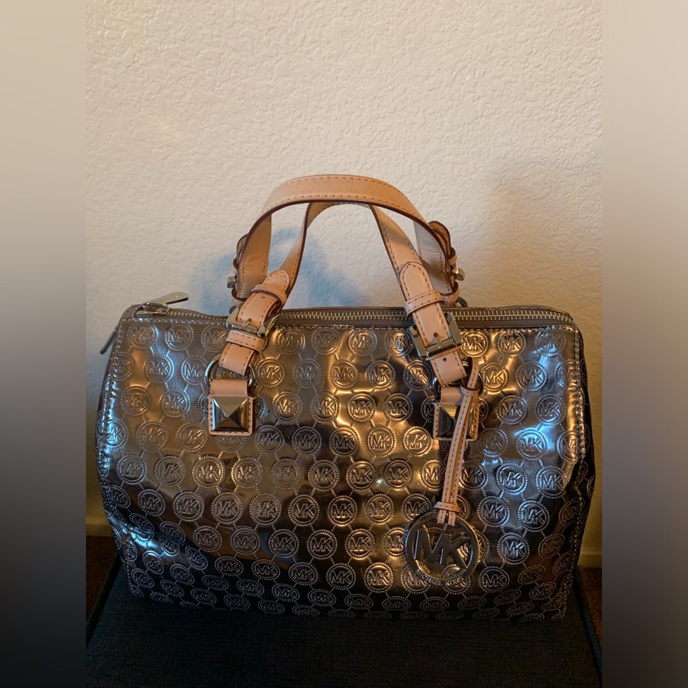 Metallic silver tote